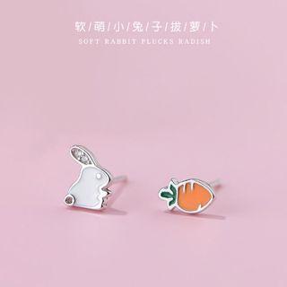 Rabbit Sterling Silver Ear Stud 1 Pair - White - One Size