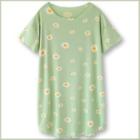 Floral Print Short-sleeve Sleep Dress Avocado Green - One Size