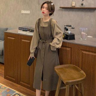Set : Jumper Dress + Plain Long-sleeve Top