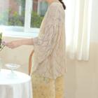 3/4-sleeve Perforated Knit Light Jacket Almond - One Size