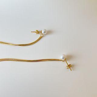 Sterling Silver Faux Pearl Fringed Earring E386 - 1 Pair - Gold - One Size