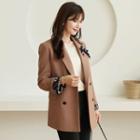 Contrast-lining Double-breasted Blazer With Bow