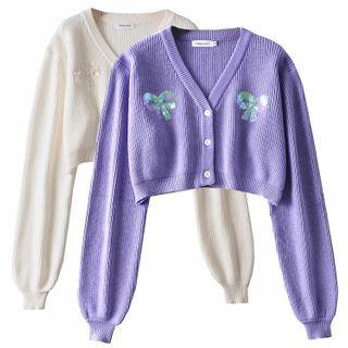 Sequined Cropped Buttoned Cardigan