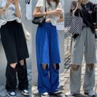 Plain Ripped Shift Wide-leg Pants