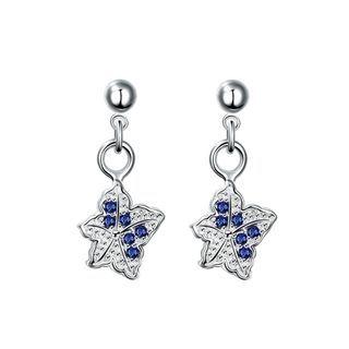 Fashion Elegant Flower Earrings With Blue Cubic Zircon Silver - One Size
