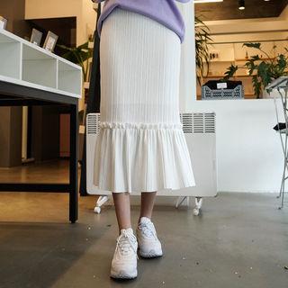 Pleated Ruffle-hem Skirt