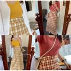 Color-block Plaid High-waist Straight Skirt