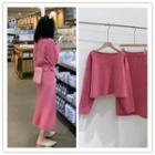 Set: Plain Sweater + Midi Knit Skirt Cherry Pink - One Size
