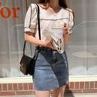 Round-neck Pipe-trim Top