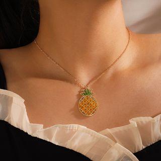 Pineapple Rhinestone Pendant Necklace 15914 - 1 Pc - Gold - One Size