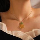 Pineapple Rhinestone Pendant Necklace 15914 - 1 Pc - Gold - One Size
