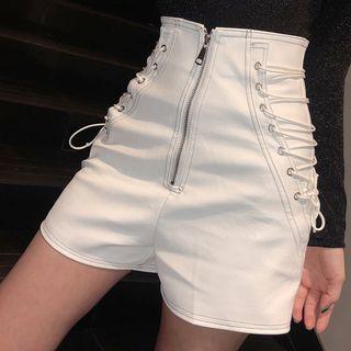Lace-up Faux Leather Hot Pants