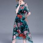 Floral Print A-line Midi Chiffon Dress