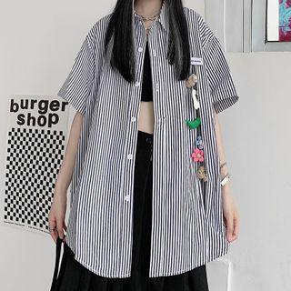 Short-sleeve Striped Oversize Shirt