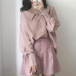 Lantern-sleeve Blouse / High Waist A-line Skirt