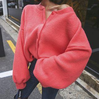Round-neck Balloon-sleeve Buttoned Cardigan