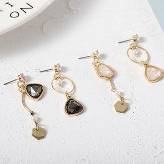 Asymmetric Gemstone Earring 1 Pair - Gold & Gray - One Size