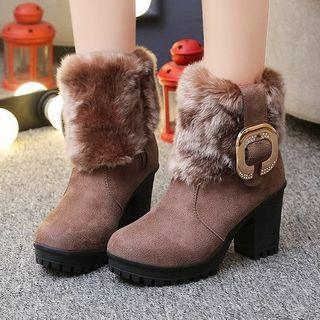 Fluffy Platform Block Heel Short Boots