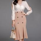 Long-sleeve Paneled Midi Mermaid Dress