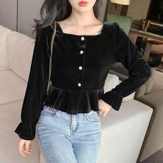 Square-neck Velvet Cropped Blouse