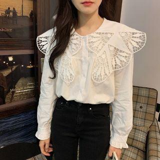 Crochet Panel Blouse White - One Size