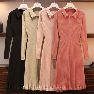 Collared A-line Rib Knit Dress