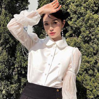 Mesh Panel Button-up Blouse