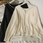 Pearl-trim Loose Cardigan