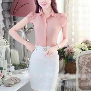 Set: Tulip-sleeve Blouse + Skirt