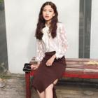 Long-sleeve Lace Top / Midi Skirt