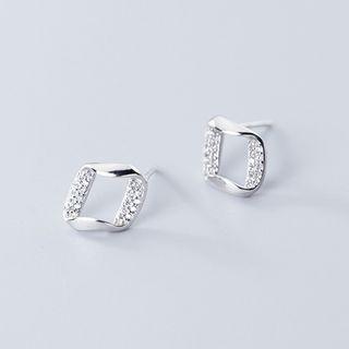Rhinestone Twisted Rhombus Stud Earring 1 Pair - Silver - One Size