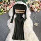 Long Sleeve Color Block Zip Front Knit Dress