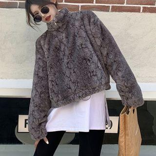 Mock-neck Print Fleece Sweatshirt