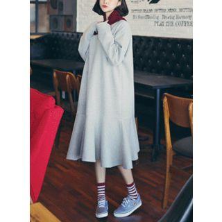 Ruffle-hem Fleece-lined Pullover Dress