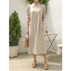 Puff-sleeve Pocket-detail Long Shirtdress