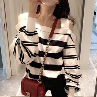 Cold-shoulder Striped Sweatshirt