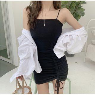Spaghetti Strap Drawstring Knit Mini Bodycon Dress