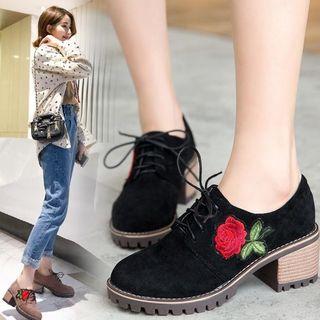 Block Heel Rose Lace Ups