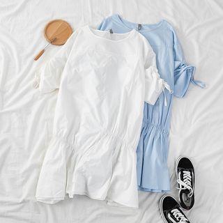 Drawstring Sleeve Plain Midi Dress