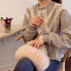 Round-neck Lace-trim Fleece-lined Pullover
