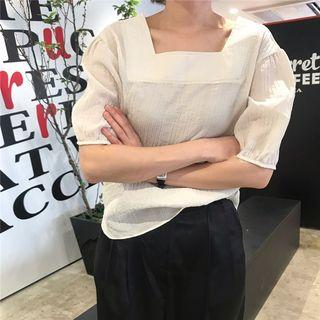 Puff-sleeve Crinkled Blouse White - One Size