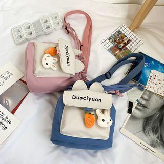 Rabbit Brooch Drawstring Crossbody Bag