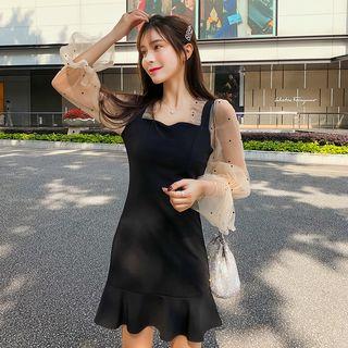 Mesh-sleeve Mermaid Sheath Dress