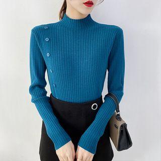 Mock-neck Plain Slit Knit Top