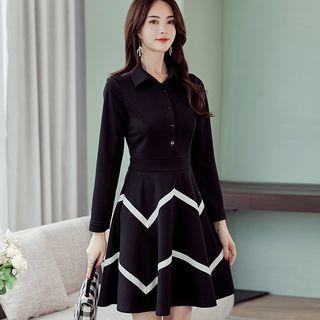Chevron Print A-line Shirtdress