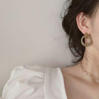 Hoop Drop Earring 1 Pair - 925 Silver - Earrings - Grayish Green - One Size
