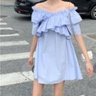 Off-shoulder Ruffle Trim Mini Dress As Shown In Figure - One Size