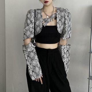 Detachable Sleeve Snakeskin Crop Top Black & White - One Size