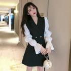 Shirred-sleeve Double-breasted Blazer Dress