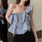 Single Shoulder Strappy Striped Top